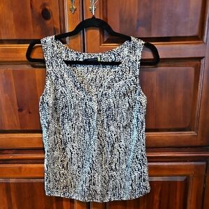 Leifsdottir Navy and Cream Sleeveless V-Neck Blouse, NWOT